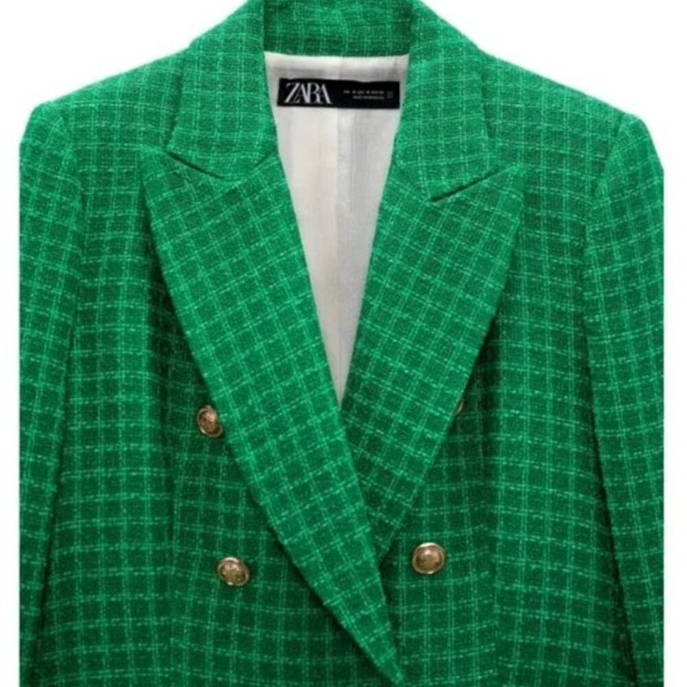 ZARA TEXTURED DOUBLE BREASTED BLAZER GREEN SIZE S 2324/682/098 - Picture 4 of 4